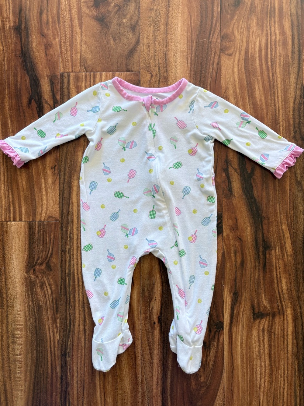 Mud Pie Baby Girls Preppy Pickleball Bamboo Footed Zip Sleeper 1 Piece 0-3 Month